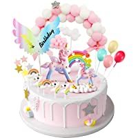 iZoeL Unicornio Decoración de Tartas Cumpleaños Happy Birthday Banderines Globos Arcoiris Cake Topper Decorar Tartas…